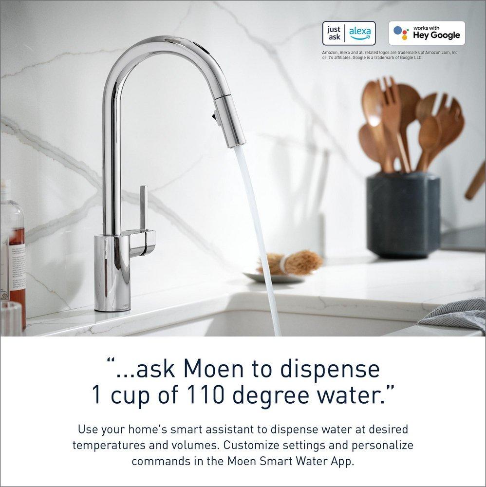 Moen Chrome Single Handle Pull Down Voice Activated Kitchen Faucet with Power Clean and Reflex Technology 