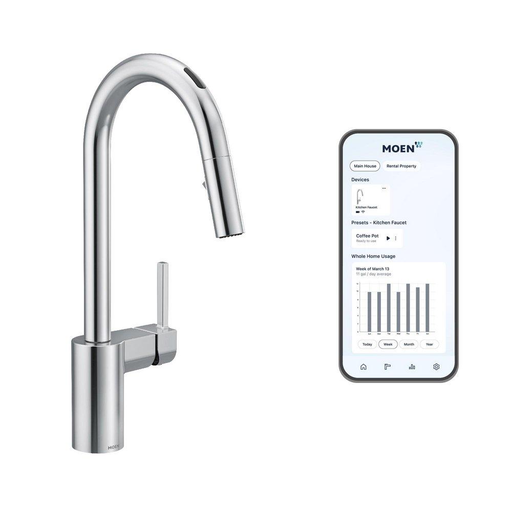 Moen Chrome Single Handle Pull Down Voice Activated Kitchen Faucet with Power Clean and Reflex Technology 
