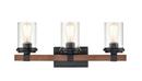 3-Light Vanity Fixture in Matte Black/Wood Grain