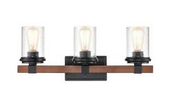 3-Light Vanity Fixture in Matte Black/Wood Grain