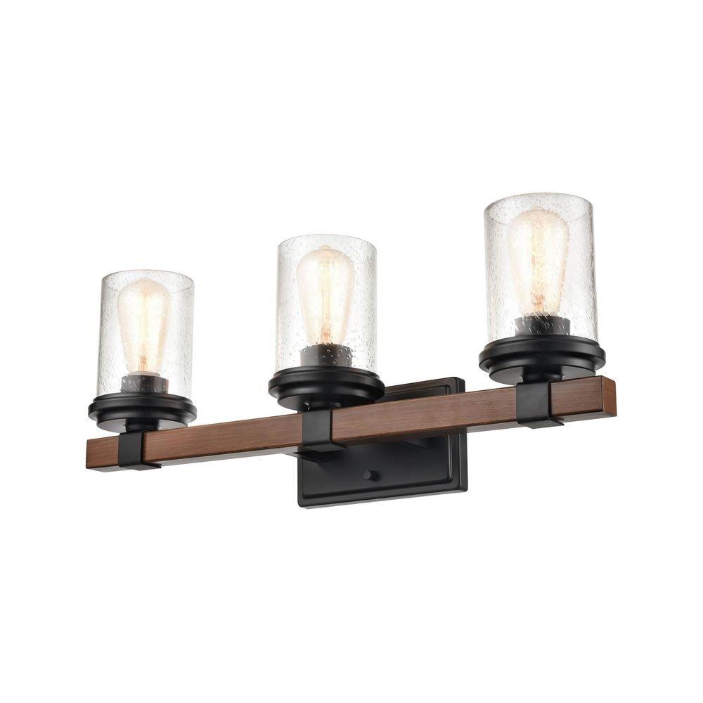 Millennium Lighting Matte Black 100W Medium E-26 Vanity Fixture in Matte Black with Wood Grain 