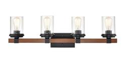 4-Light Vanity Fixture in Matte Black/Wood Grain