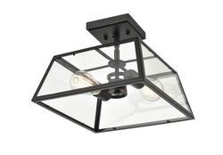 2-Light Outdoor Flush Mount Ceiling Fixture in Powder Coated Black