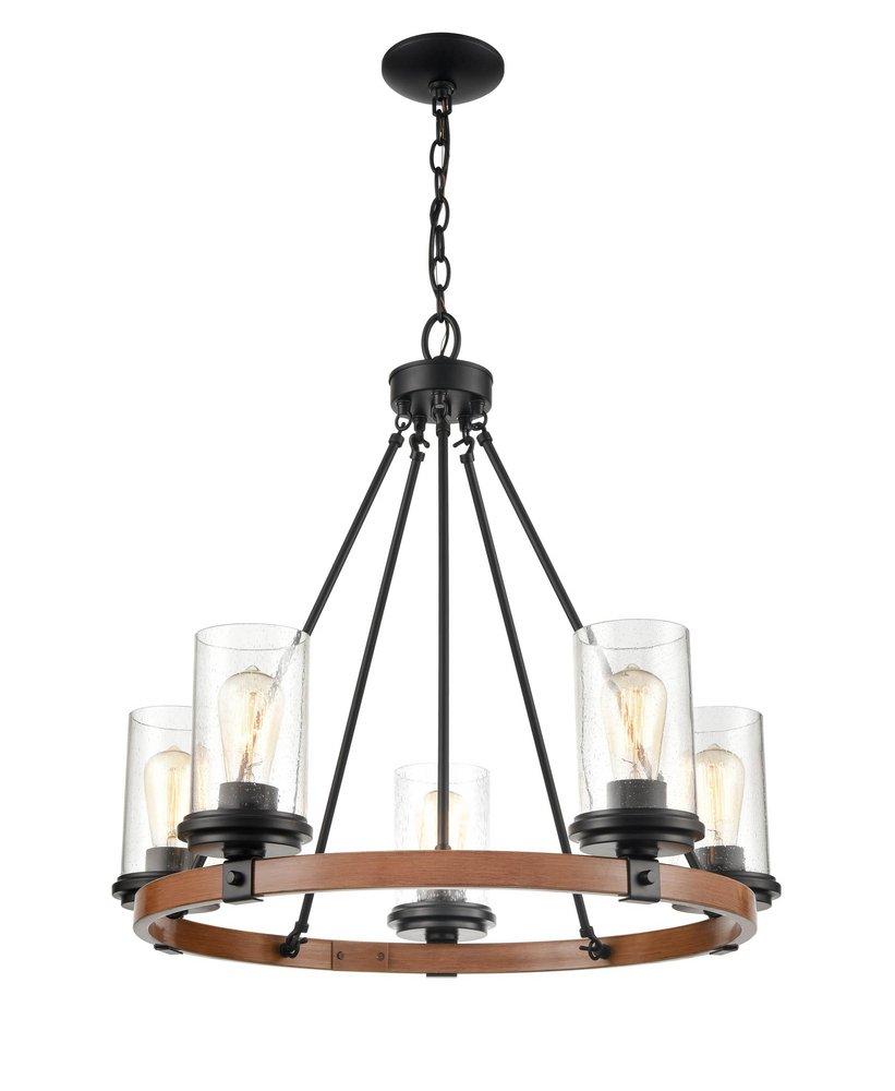 Millennium Lighting Matte Black/Wood Grain 5-Light Chandelier Ceiling Light 
