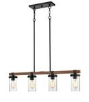 4-Light Island Light in Matte Black/Wood Grain