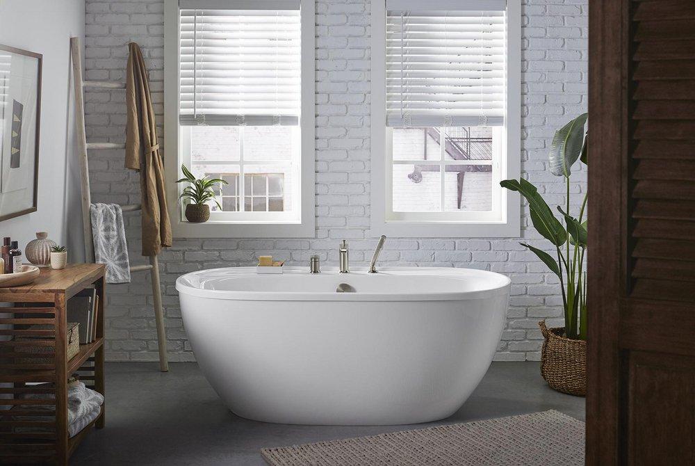 Sterling White 65-7/16 x 36-1/4 in. Freestanding Bathtub with Center Rear Drain 