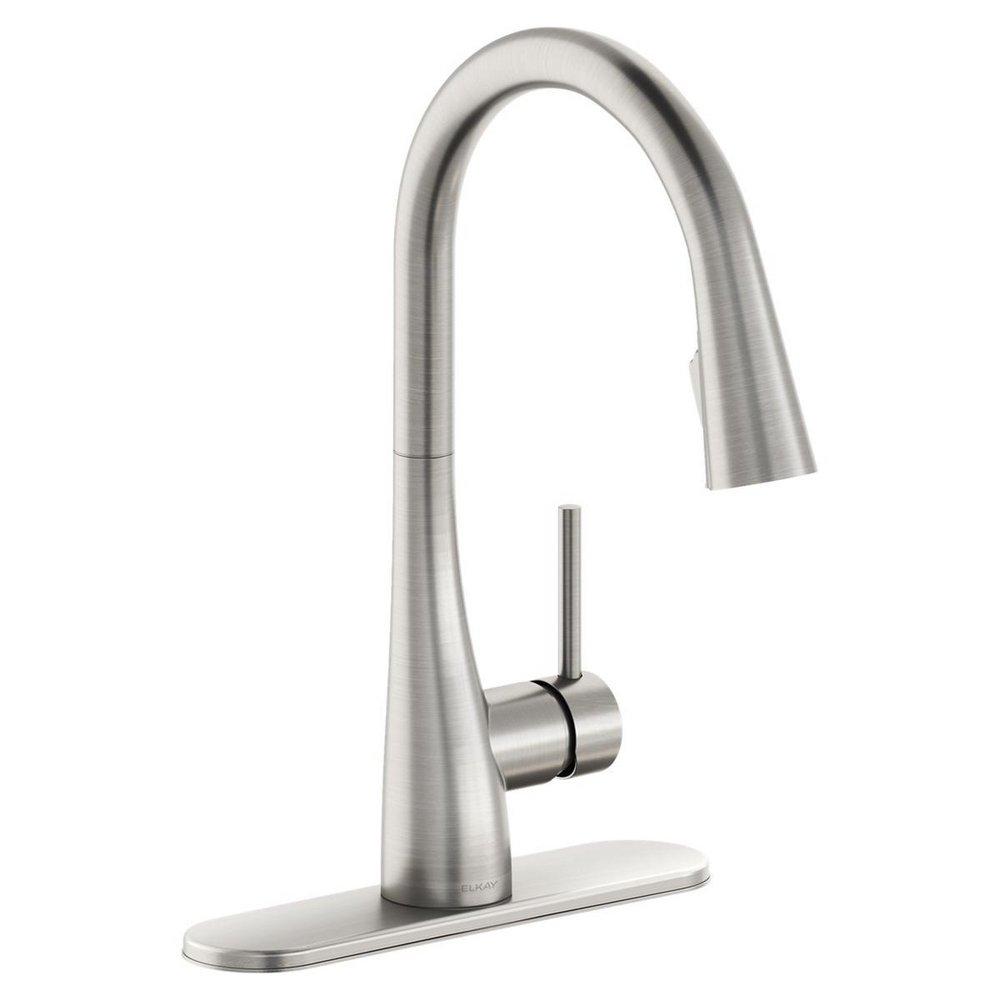 Elkay Lustrous Steel Single Handle Pull Down Kitchen Faucet 