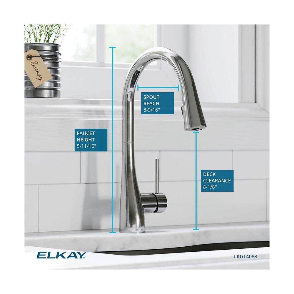 Elkay Lustrous Steel Single Handle Pull Down Kitchen Faucet 