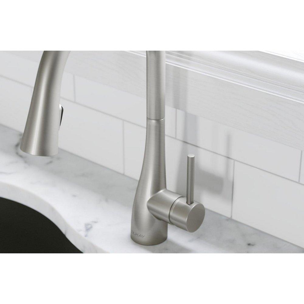 Elkay Lustrous Steel Single Handle Pull Down Kitchen Faucet 