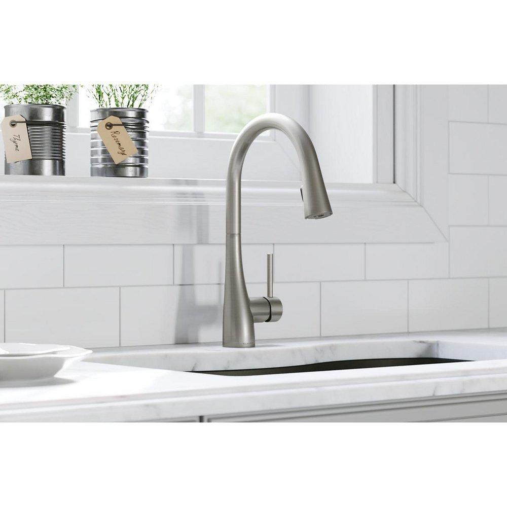 Elkay Lustrous Steel Single Handle Pull Down Kitchen Faucet 
