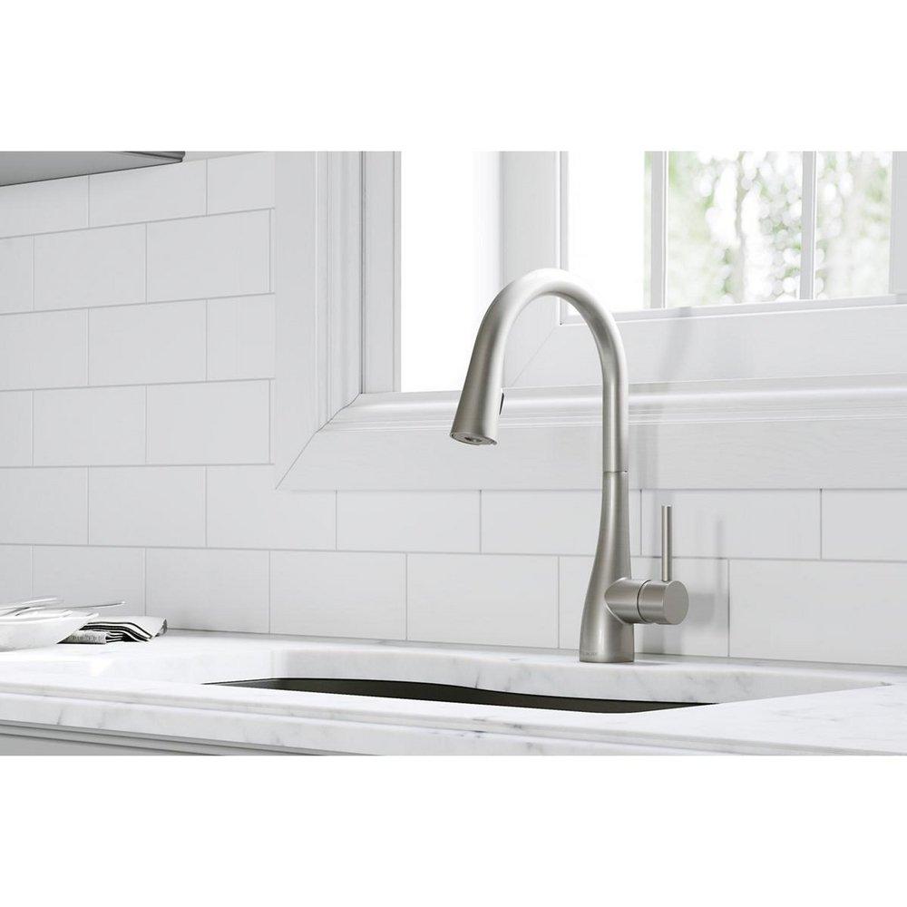 Elkay Lustrous Steel Single Handle Pull Down Kitchen Faucet 