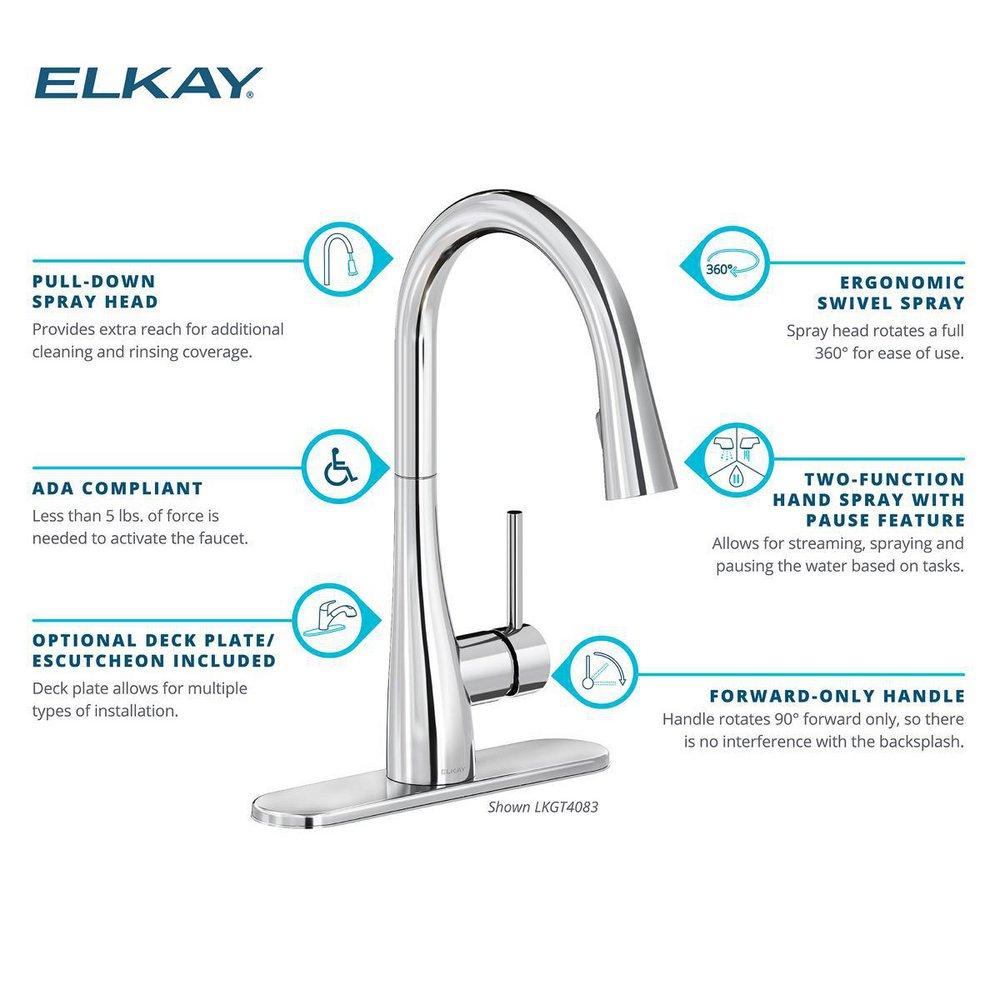 Elkay Lustrous Steel Single Handle Pull Down Kitchen Faucet 