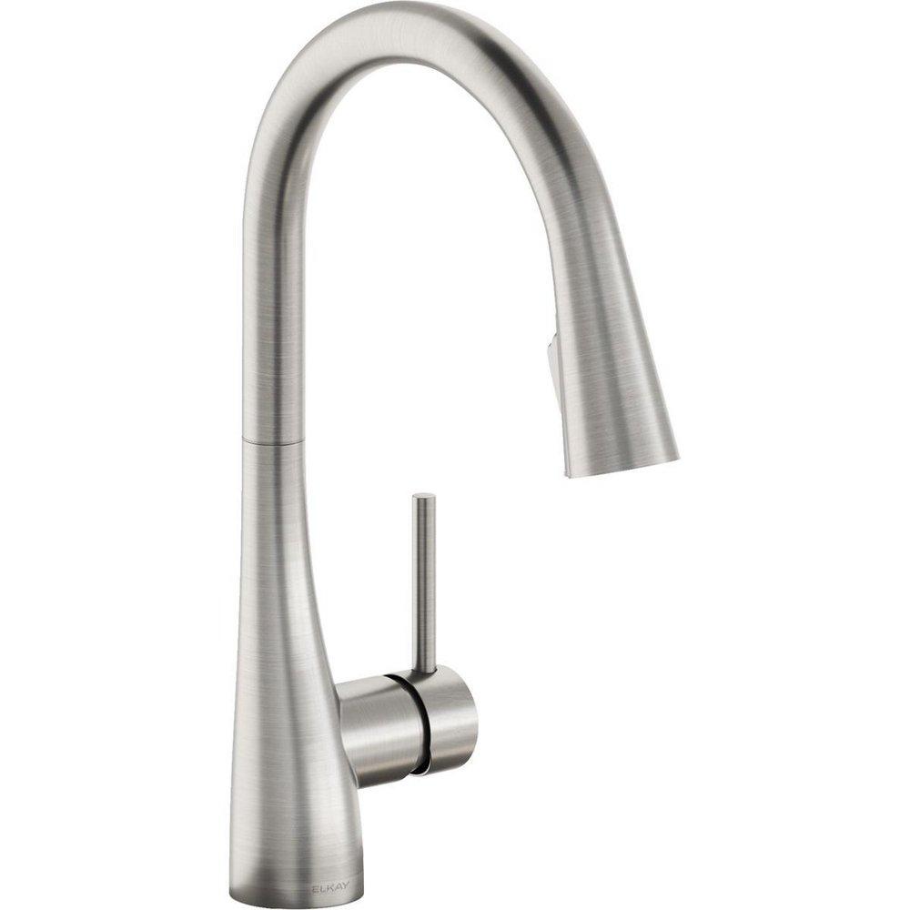 Elkay Lustrous Steel Single Handle Pull Down Kitchen Faucet 