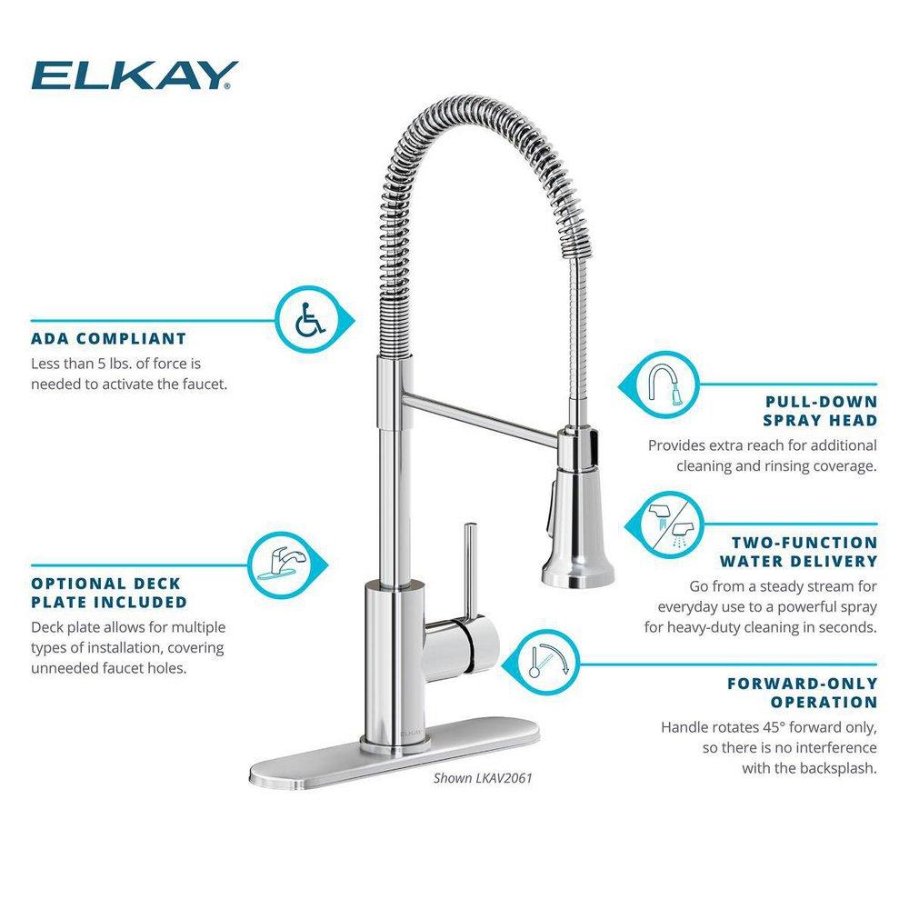 Elkay Lustrous Steel Single Handle Pull Down Kitchen Faucet 