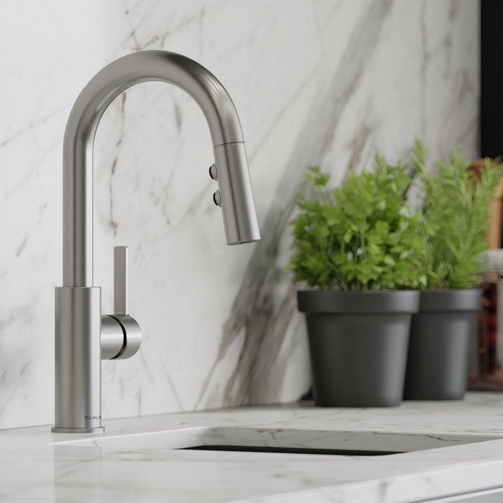 Single Handle Pull Down Bar Faucet in Lustrous Steel 