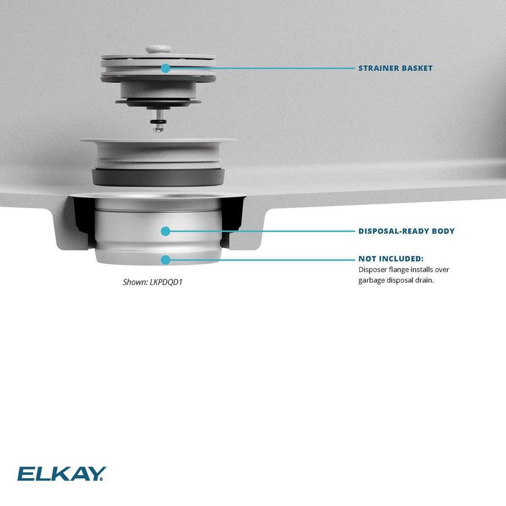 Elkay White Plastic Disposer Flange with Basket Strainer and Stopper 