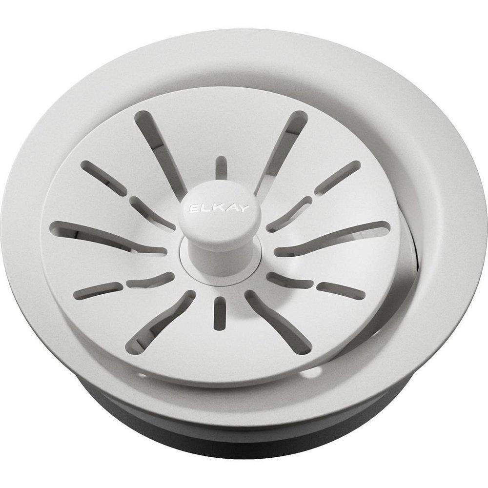 Elkay White Plastic Disposer Flange with Basket Strainer and Stopper 