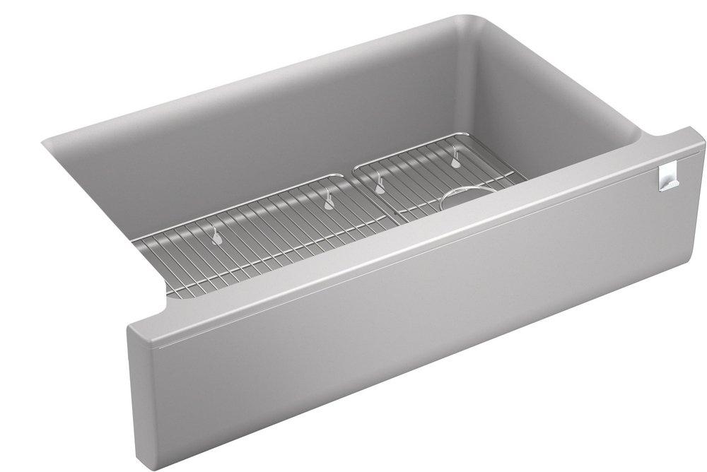 KOHLER Matte Grey 34 x 21-3/16 in. No-Hole Composite Single Bowl Farmhouse and Undermount Kitchen Sink 
