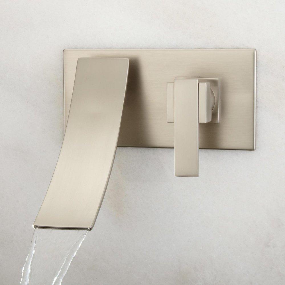 Signature Hardware Brushed Nickel Single Handle Wall Mount Bathroom Sink Faucet 