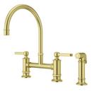 Two Handle Bridge Kitchen Faucet with Side Spray in Brushed Gold
