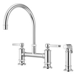 Two Handle Bridge Kitchen Faucet with Side Spray in Polished Chrome