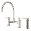 Two Handle Bridge Kitchen Faucet with Side Spray in Stainless Steel