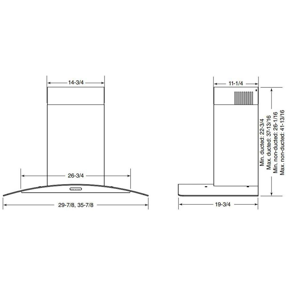 30 CONVERTIBLE WALL MOUNT CURVED GLASS CHIMNEY RANGE HOOD WITH LED LIGHT IN STAINLESS STEEL 