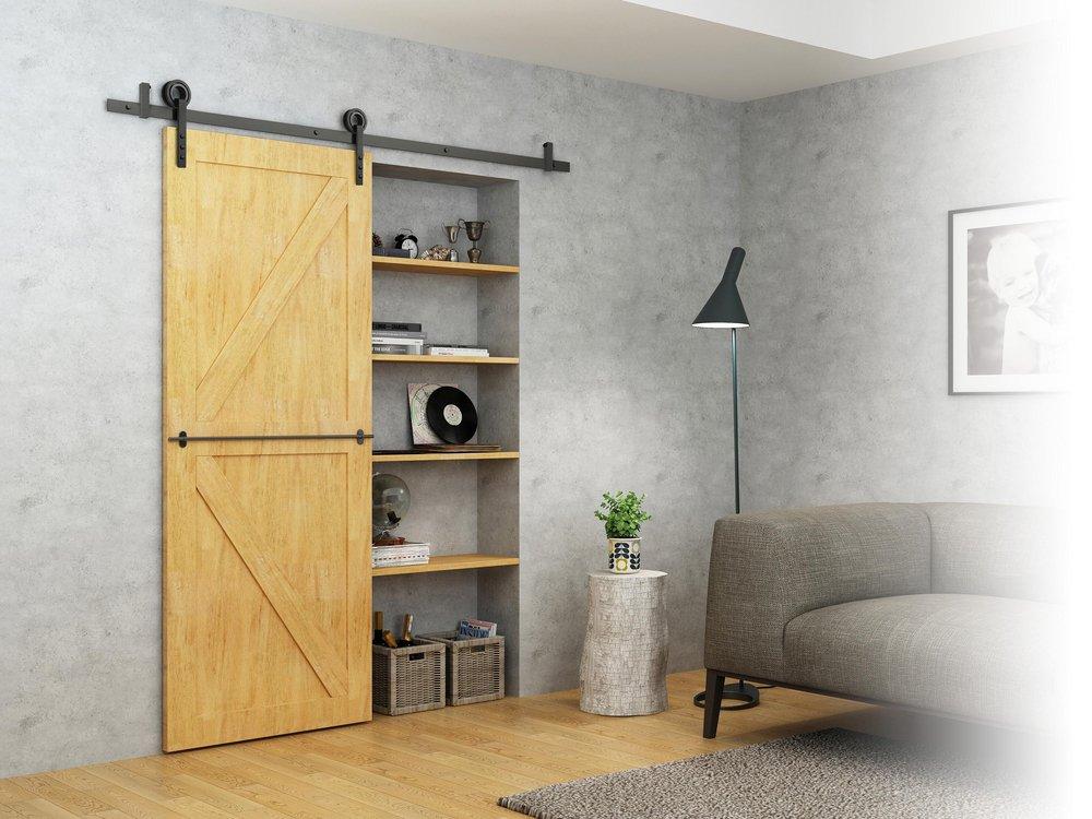 Black 78 in. Barn Door Bearing Wheel Strap 