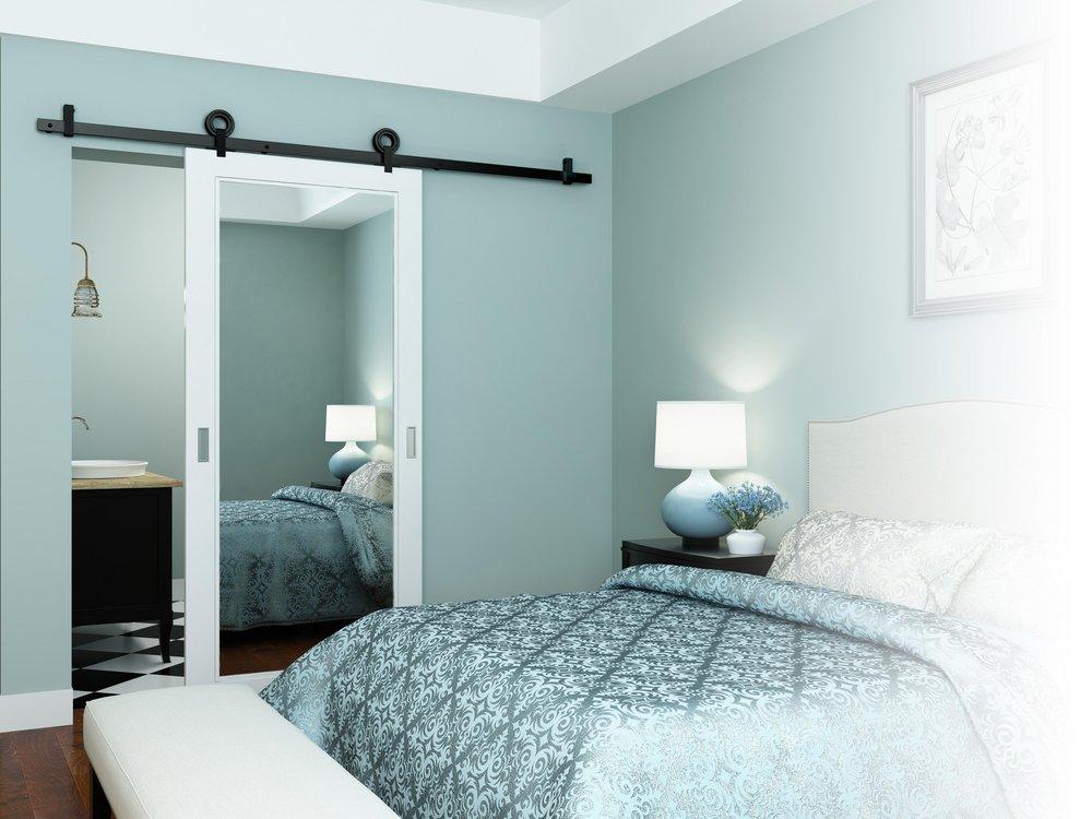 Black 60 in. Barn Door Top Mount Bearing Wheel Strap 