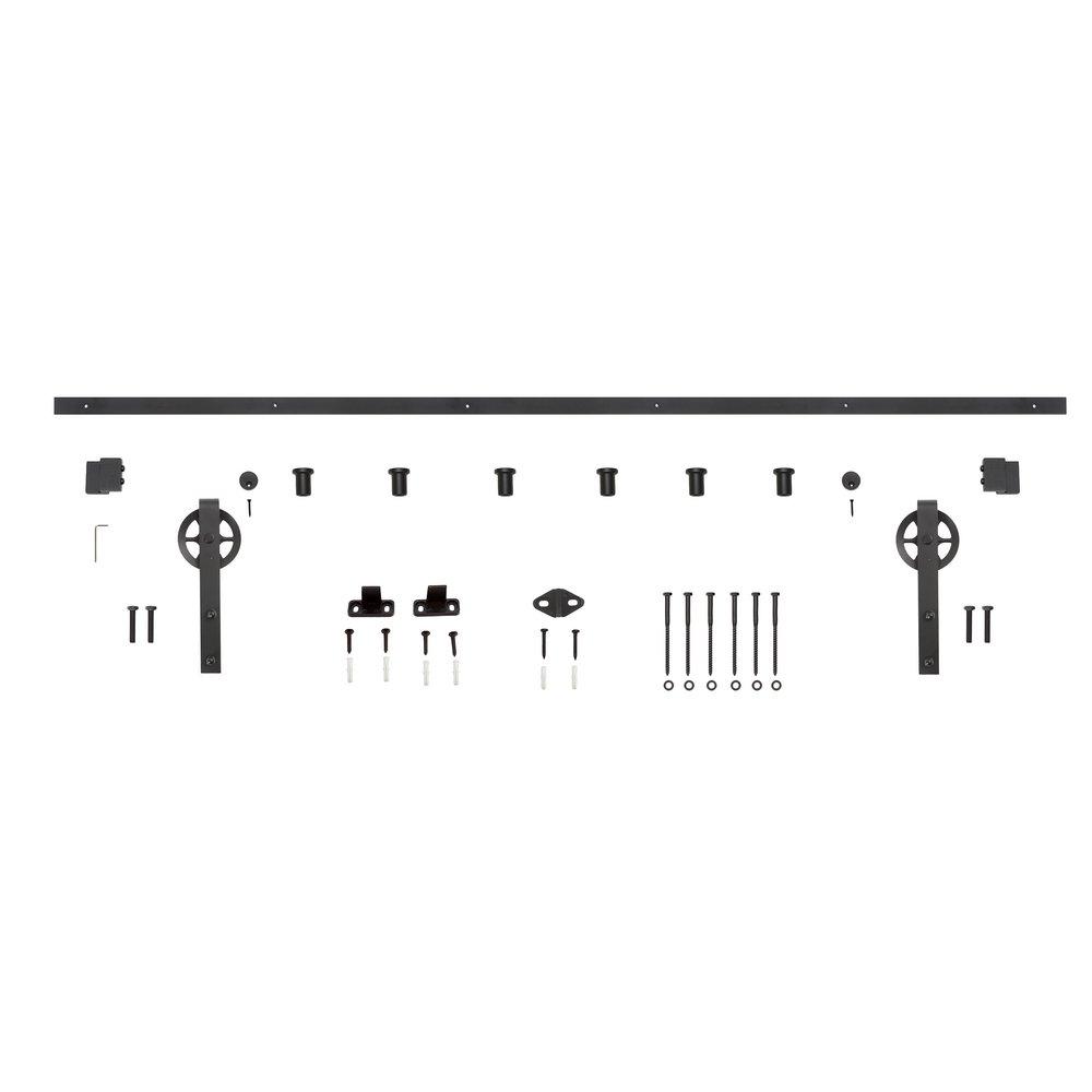 Black 96 in. Barn Door Large Wheel Bent Strap 