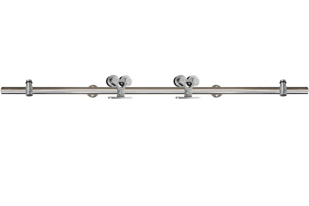 Stainless 78 in. Stainless Steel Barn Door Rail Twin Wheel 