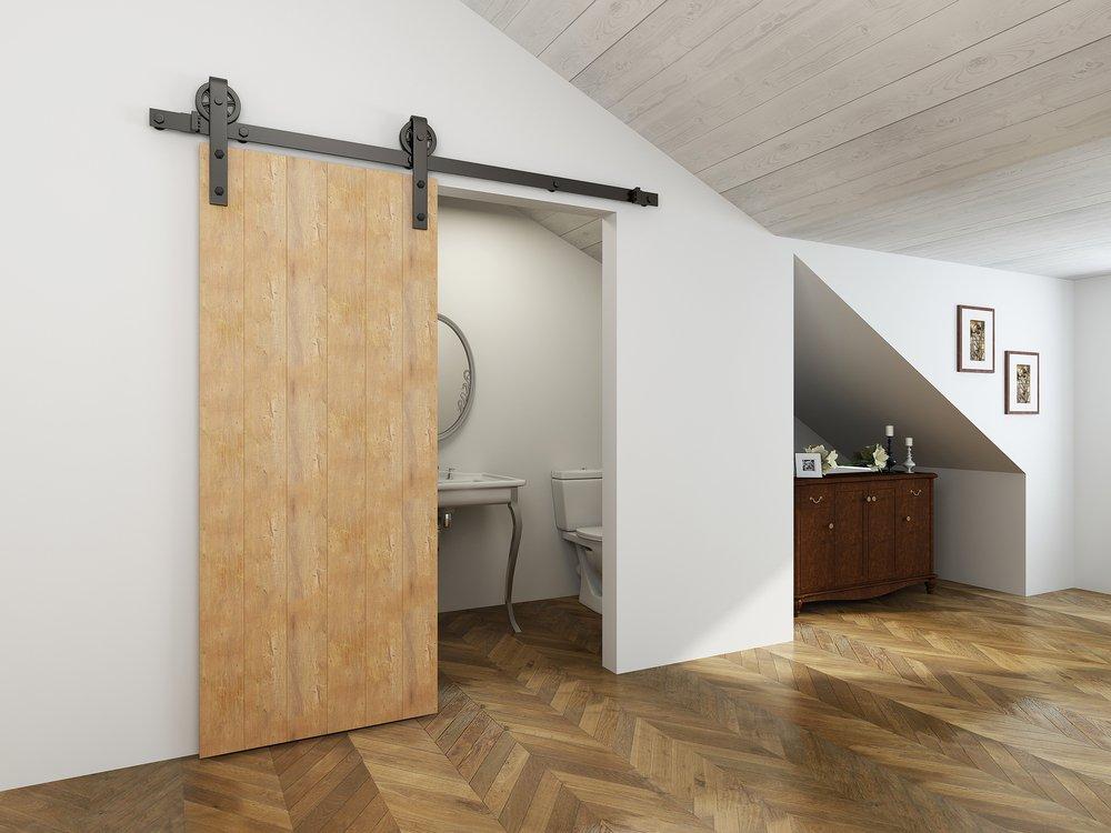 Black 120 in. Barn Door Large Wheel Bent Strap 