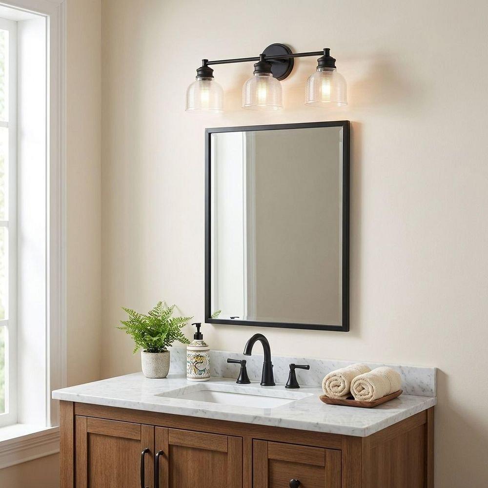 Meridian Matte Black 60W 3-Light Medium E-26 Vanity Fixture 