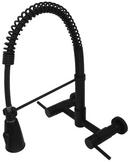 Kingston Brass Matte Black Pull Down Bridge Widespread Kitchen Faucet 