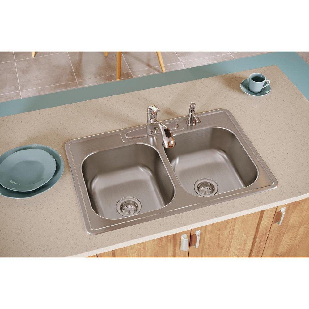 Dayton Elite Satin 33 x 22 in. Stainless Steel Double Bowl Drop-in Kitchen Sink in Elite Satin 
