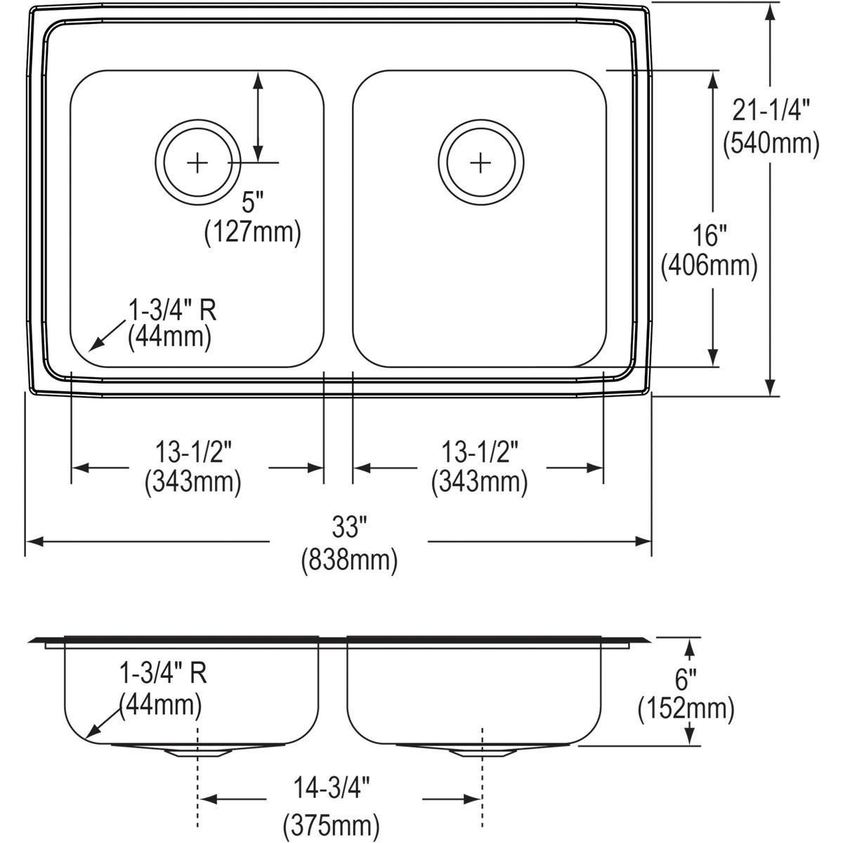 Dayton Elite Satin 33 x 22 in. Stainless Steel Double Bowl Drop-in Kitchen Sink in Elite Satin 