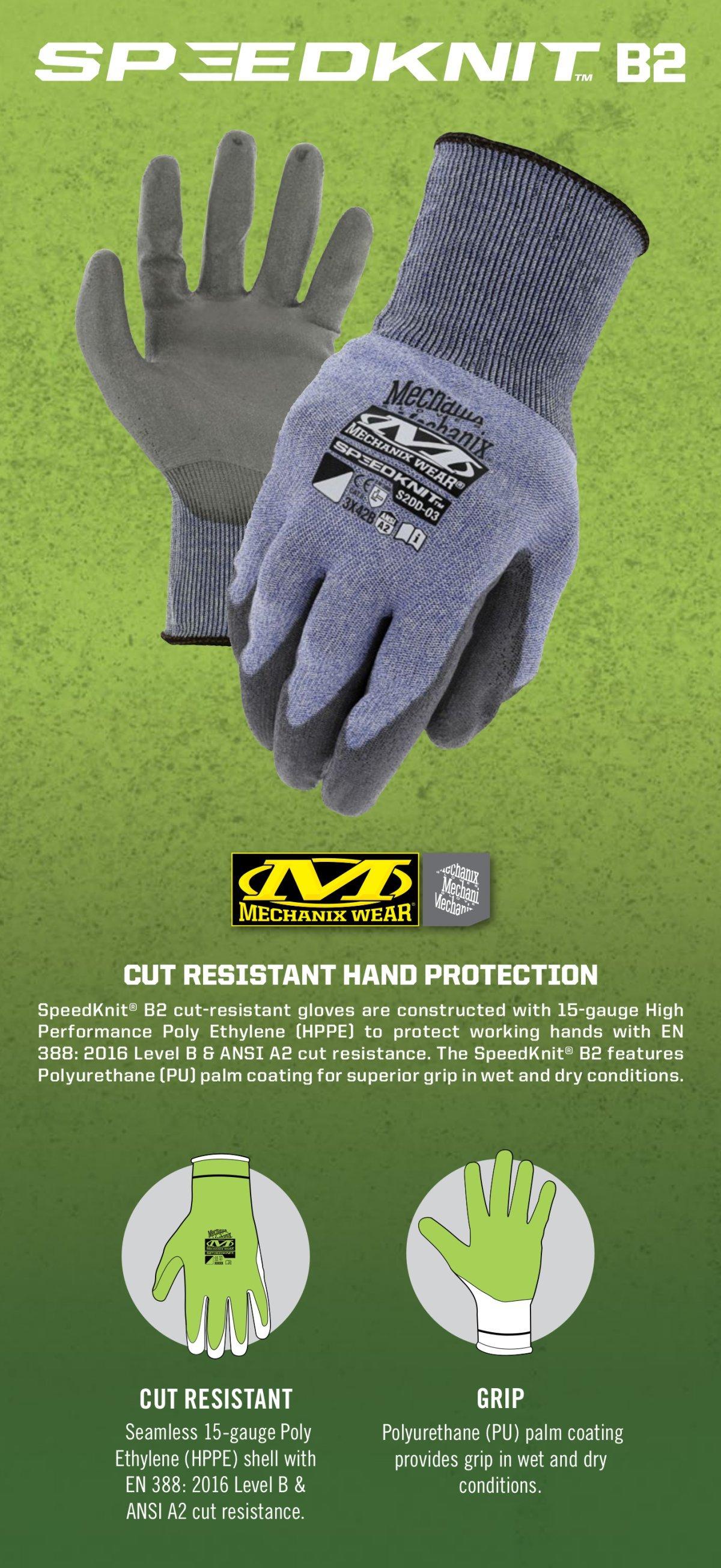 Mechanix Wear Light Grey 15 ga Polyurethane Coated HPPE and Nitrile Cut Resistant Gloves in Light Grey and Blue 