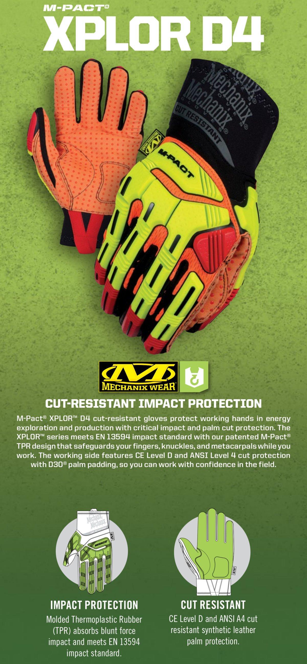 Mechanix Wear Green Cotton, Grain Leather, Kevlar&reg;, Synthetic Leather, Leather, D3O&reg;, Neoprene, Polyester and TPR Impact Gloves in Green and Fluorescent Orange 