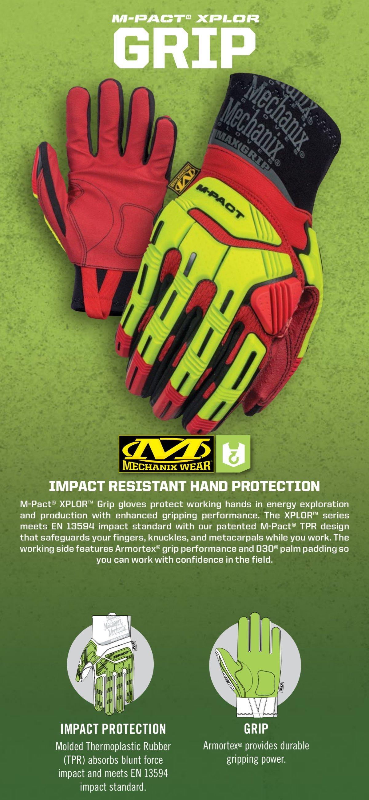 Mechanix Wear Hi-Viz Green D3O&reg;, HPPE, Neoprene, TPR and Synthetic Leather Impact Gloves in Hi-Viz Green and Red 