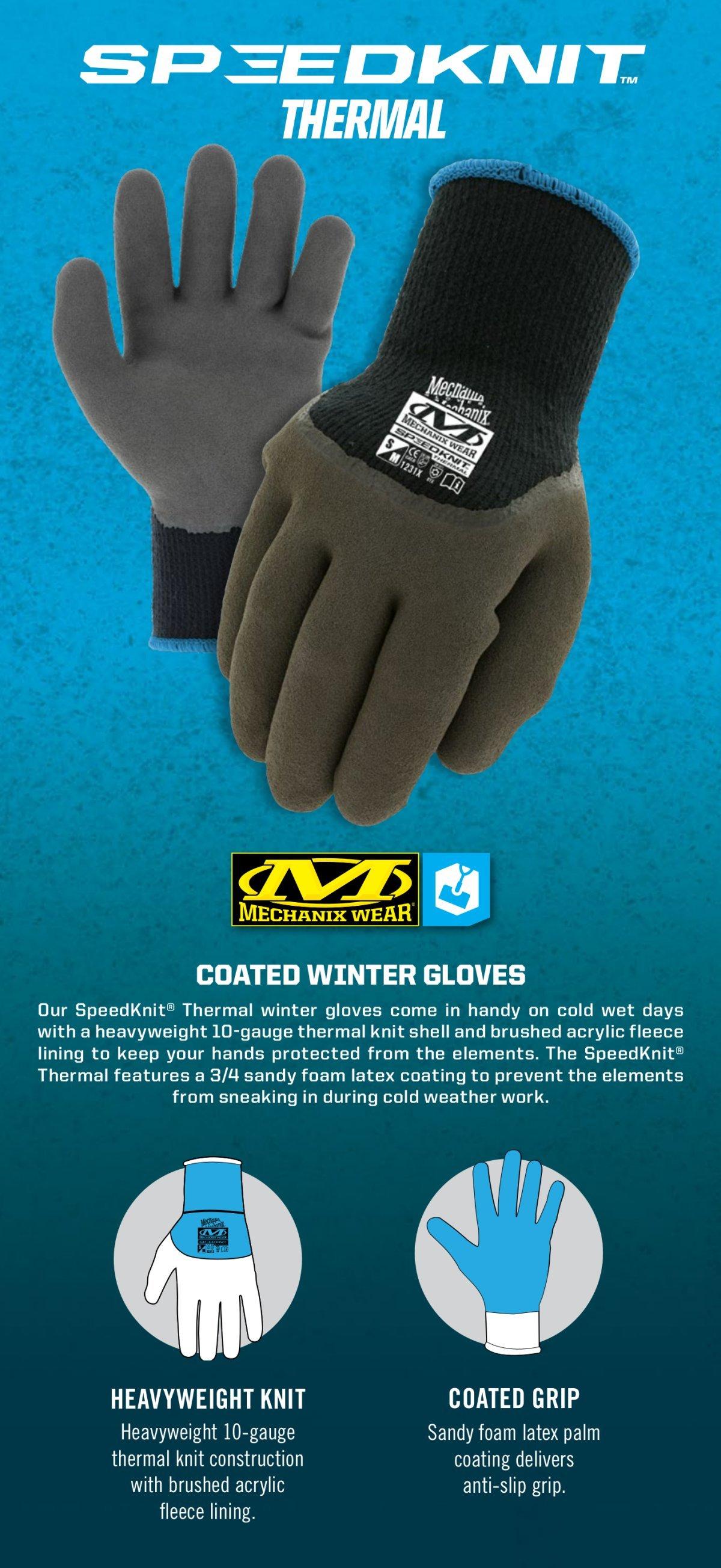 Mechanix Wear Black 10 ga Nitrile Coated Rubber, HPPE, Nylon and Polyester Thermal Insulation Work Gloves in Black 