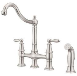 Two Handle Bridge Kitchen Faucet in Stainless Steel
