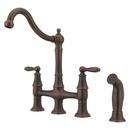 Two Handle Bridge Kitchen Faucet with Side Spray in Rustic Bronze