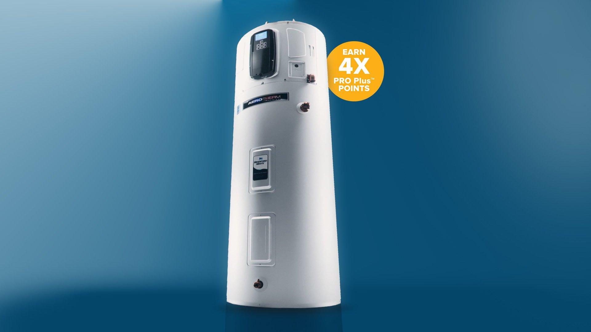 Bradford White Aerotherm G2 water heaters on blue background
