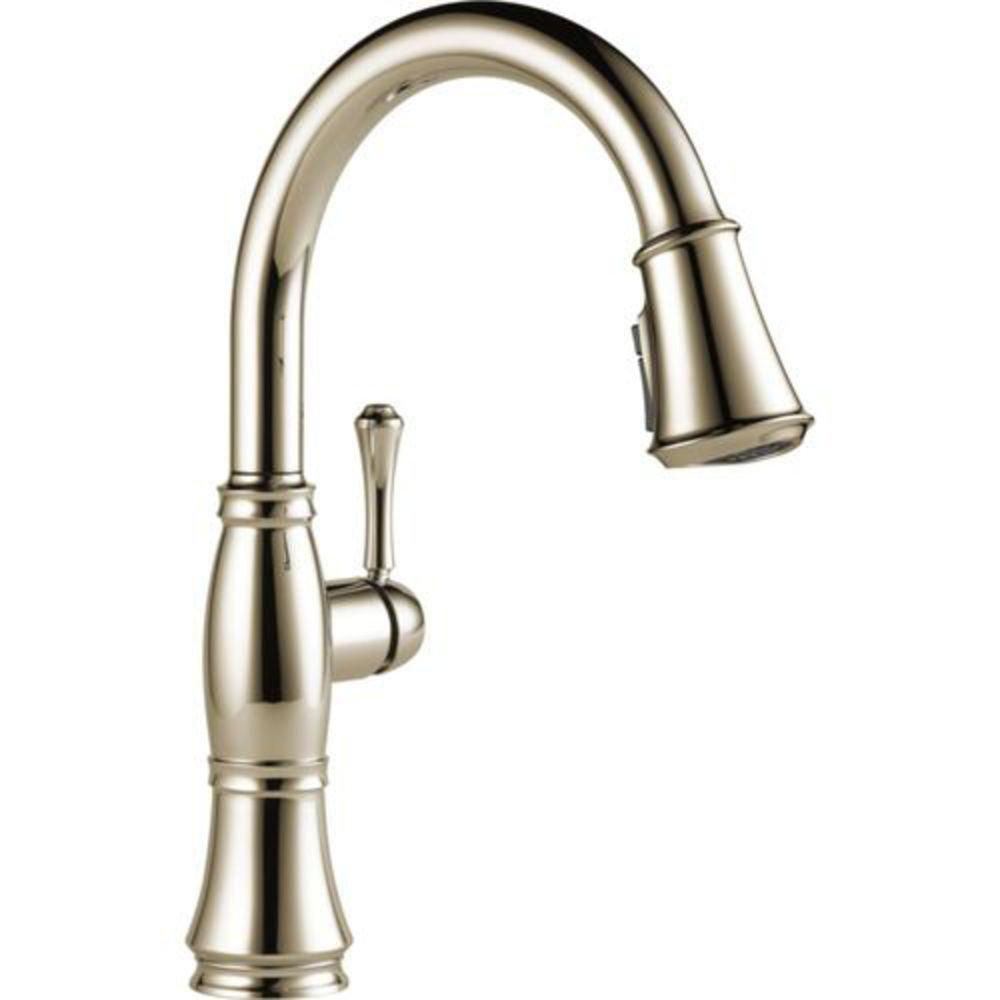 Delta Faucet Lumicoat Polished Nickel Single Handle Pull Down Kitchen Faucet with Three-Function Spray, Magnetic Docking and ShieldSpray Technology 