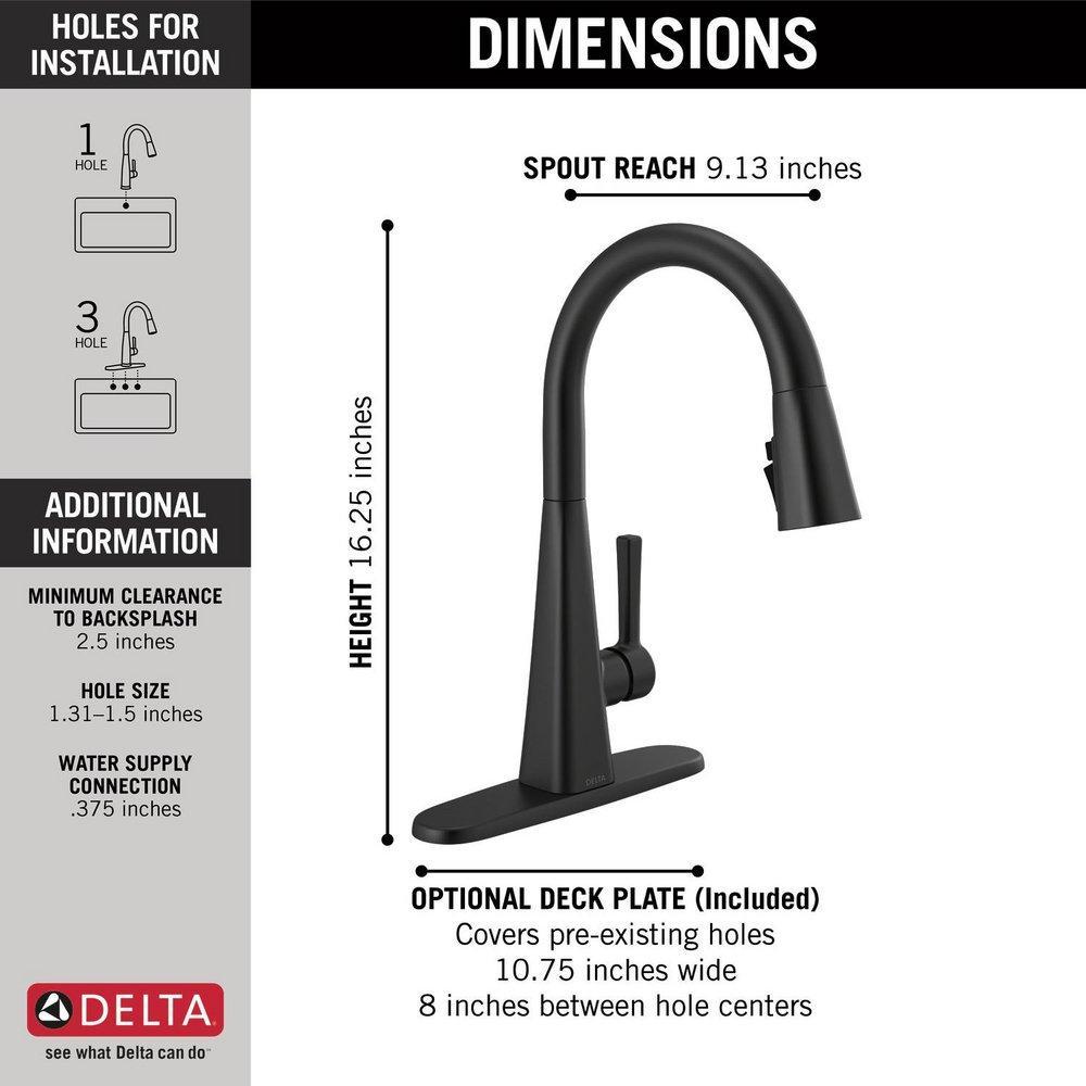 Delta Faucet Matte Black Pull Down Kitchen Faucet 