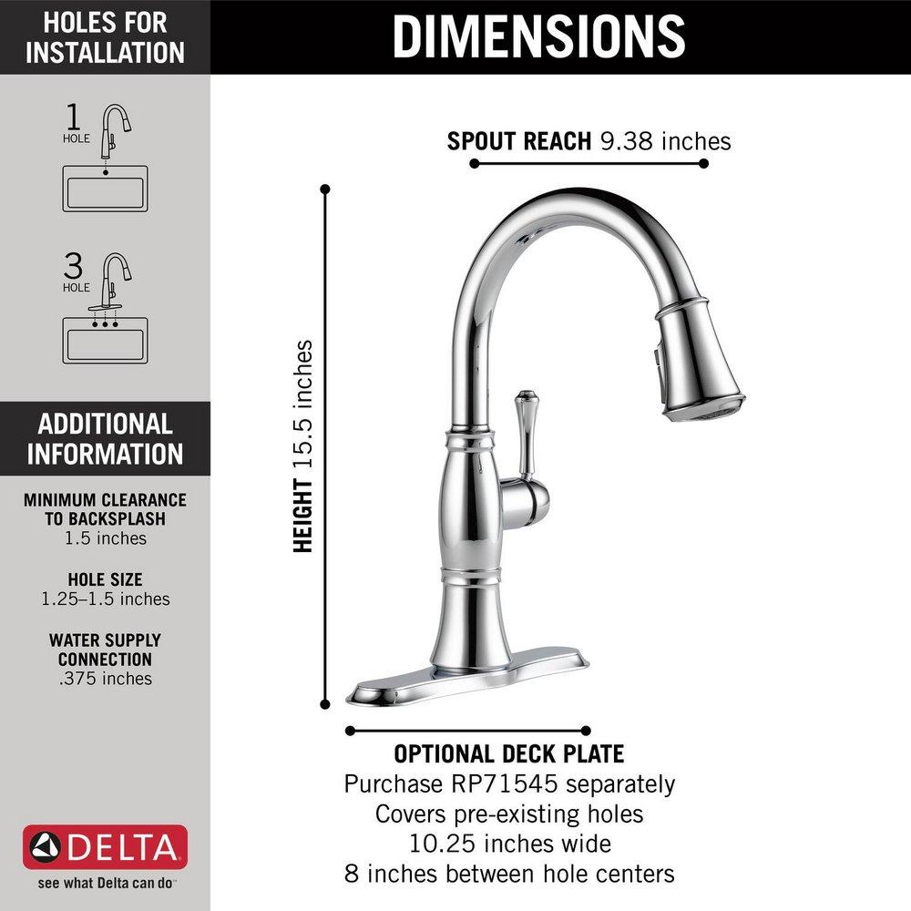 Delta Faucet Lumicoat&trade; Chrome Single Handle Pull Down Kitchen Faucet with Three-Function Spray, Magnetic Docking and ShieldSpray Technology 