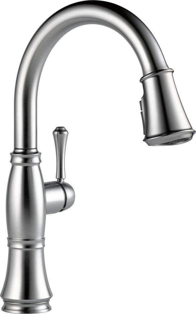 Delta Faucet Lumicoat&trade; Arctic Stainless Single Handle Pull Down Kitchen Faucet with Three-Function Spray, Magnetic Docking and ShieldSpray Technology 