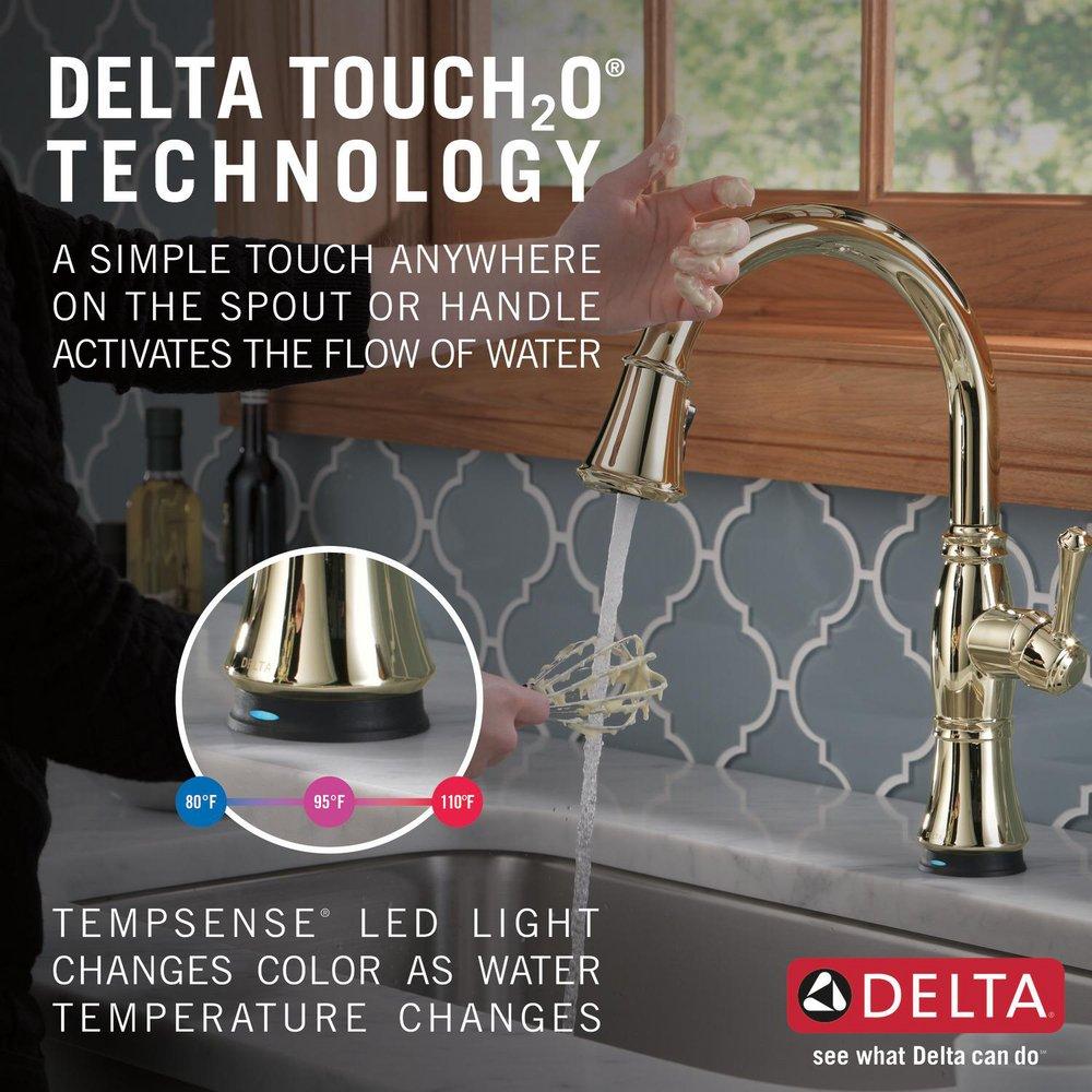 Delta Faucet Lumicoat Polished Nickel Single Handle Pull Down Touch Activated Kitchen Faucet 