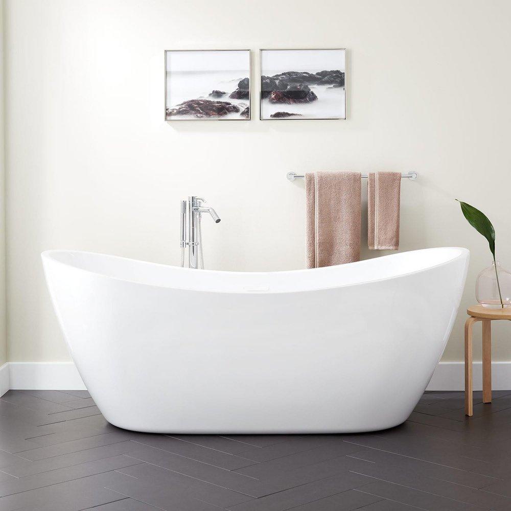 Signature Hardware 72 x 28-1/4 in. Freestanding Bathtub Center Drain in  White with Whites Trim