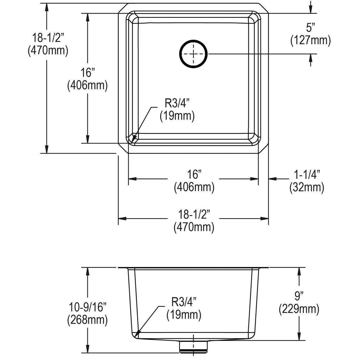 Elkay Lustrous Satin 15 x 15 in. Drop-in Stainless Steel Bar Sink 